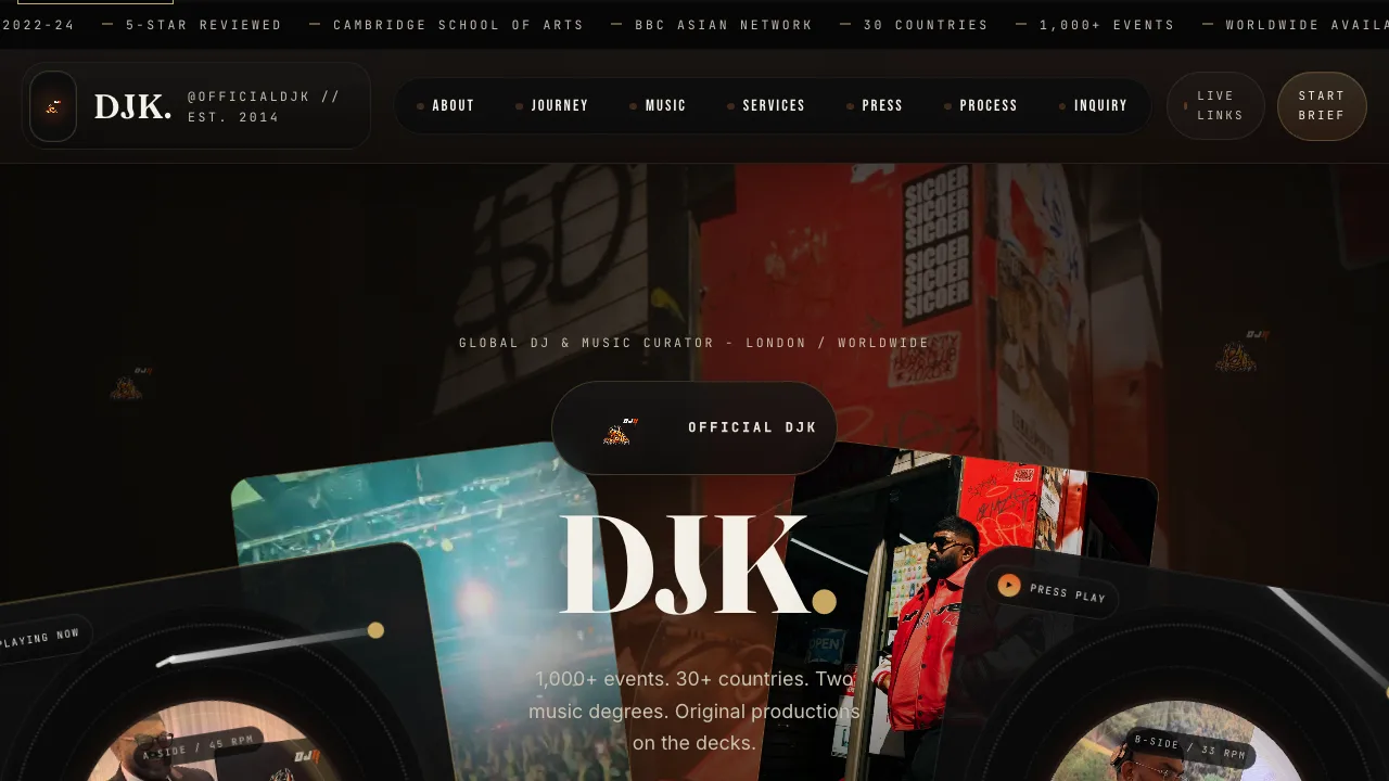 Screenshot of the DJK website hero section