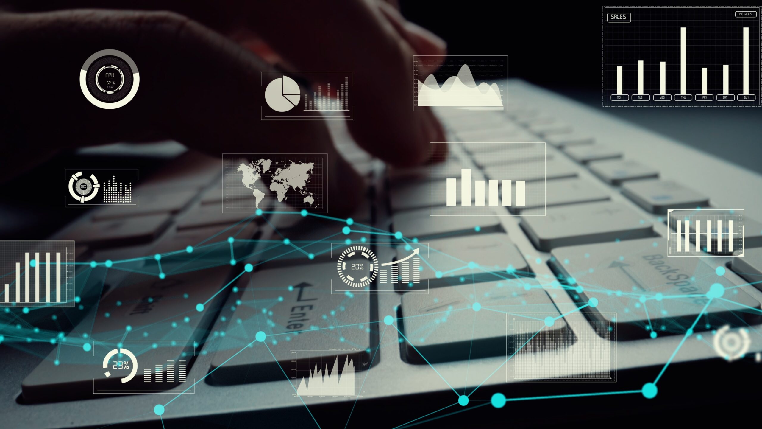 Creative visual of business big data and finance analysis on computer